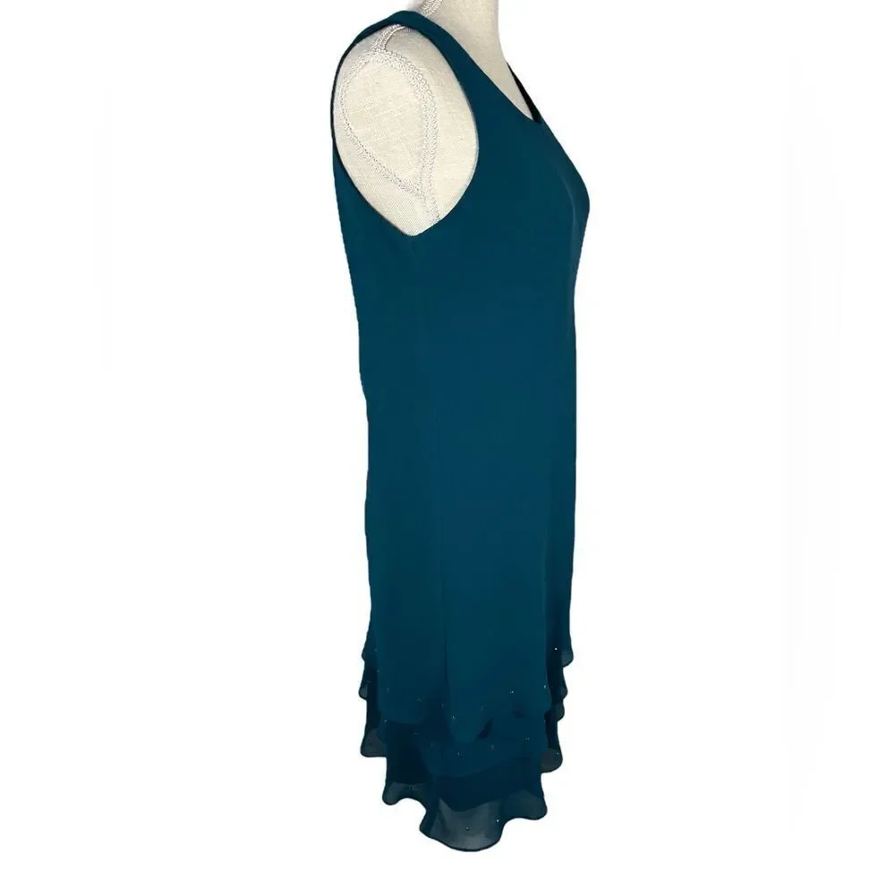 Ursula Of Switzerland Teal Blue Sleeveless Rhinestone Ruffle Hem Dress - Picture 3 of 9